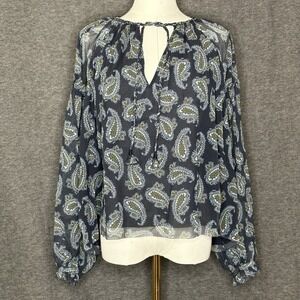 Unsubscribed Romantic Blouse Classic Navy Floral Silk Top Womens Size 2